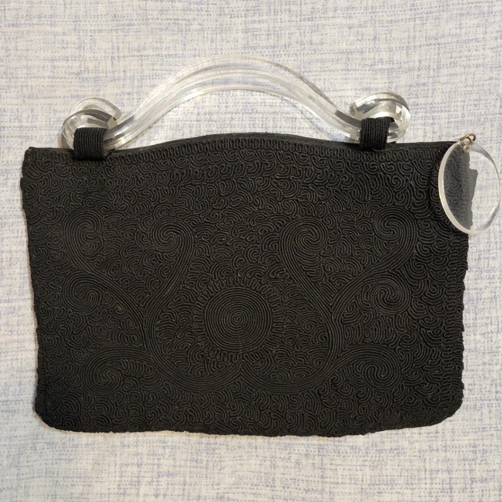 Vintage Genuine Corde AB purse with Lucite Handles & Zipper Tag 1940s